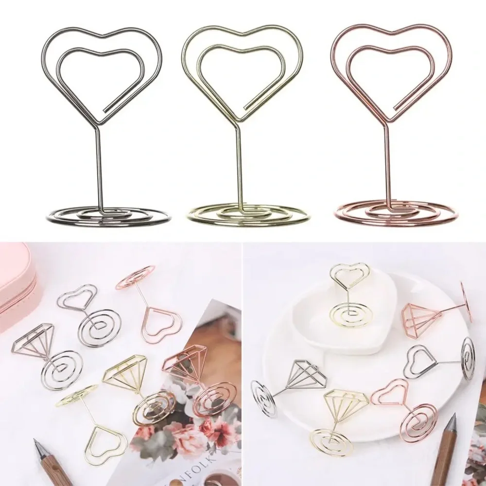 10Pcs Gold Heart Wedding Table Numbers Wire Card Holders Decoration Standers